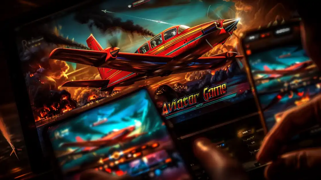 Red military aircraft in aerial combat setting with BDTFUN Aviator game interface showing mobile gaming experience